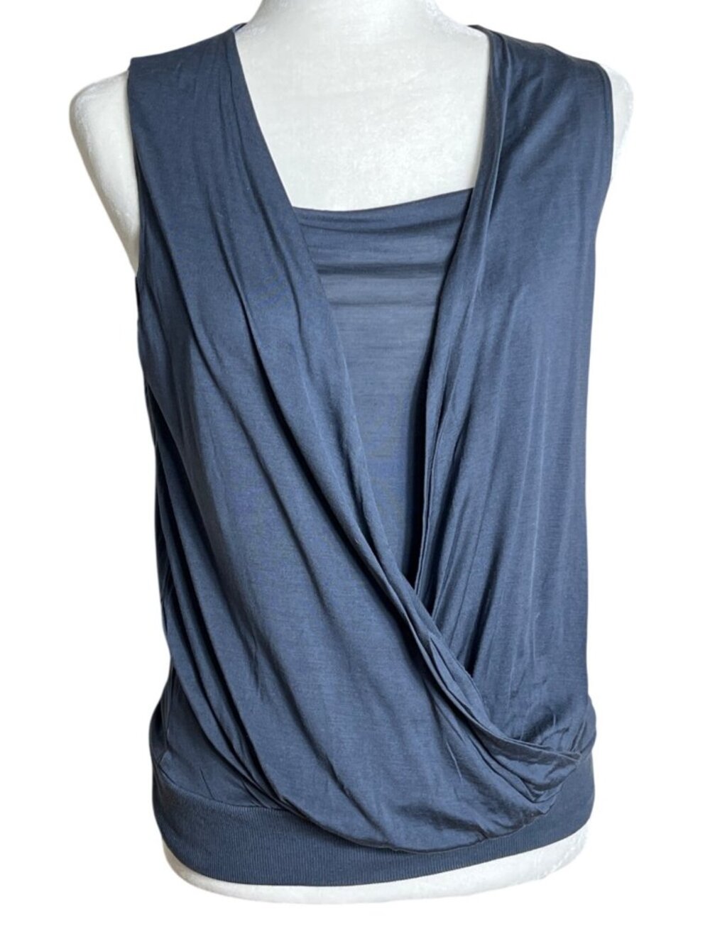 Banana Republic Silk Top Wrap Drapey Jersey Chic Dark Feminine Glam Night Out M